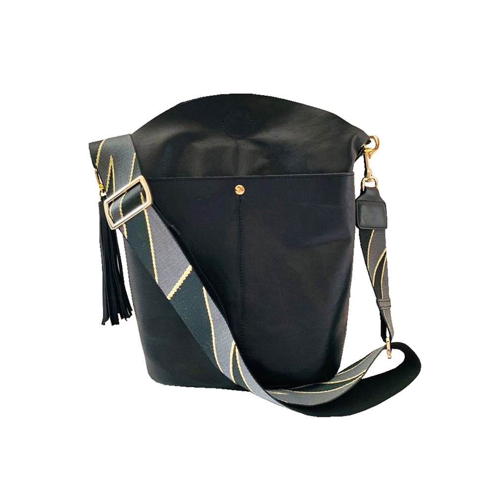 Black leather crossbody bag thick online strap